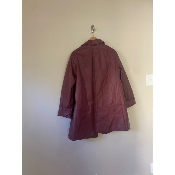 Woman Within Retro Burgundy Red Leather Jacket Size 16 Quilted Lining - Picture 3 of 5